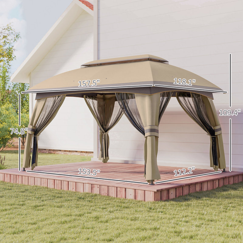 Gazebo, moustiquaire pour patio avec toit ventilé, Beige