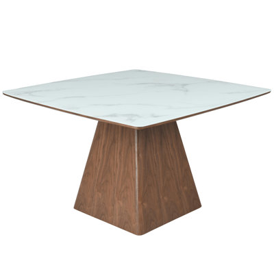 Buran 47" Square Dining Table In Sintered Stone With Ash Wood And Iron Pedestal Base Buran Collection
