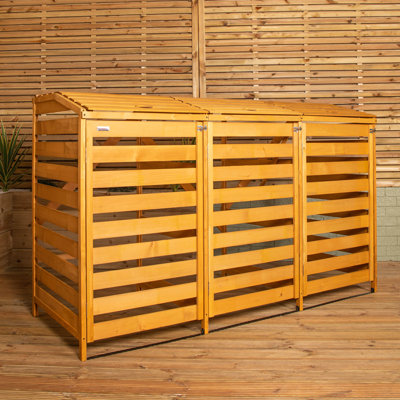 Solid Wood Wooden Triple Bin Store