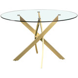 Izaih Round Glass Top Metal Base Dining Table