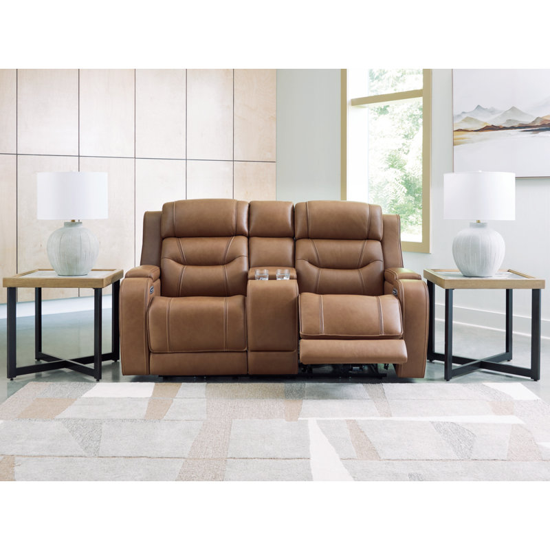 Akron Akron Power Reclining Loveseat With Audio Seating, Tan