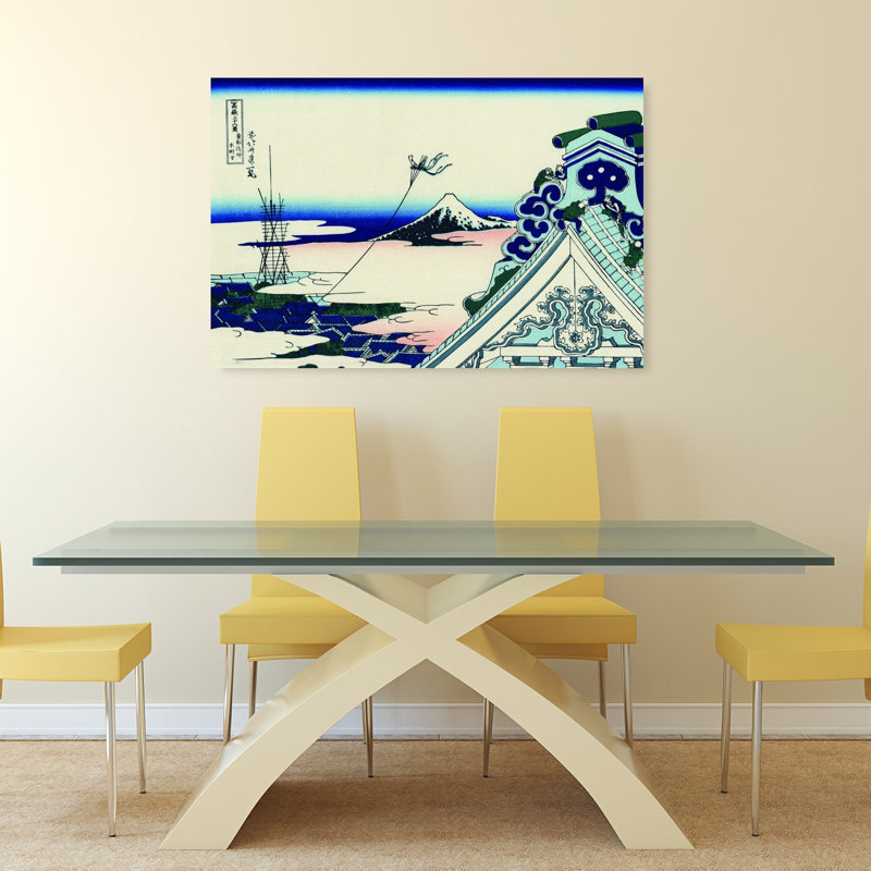 Asakusa Honganji Temple In The Eastern Capital Classic Abstract Contemporary Landscape Mountain Wall Art Print by Katsushika Hokusai - Wrapped Canvas Print
