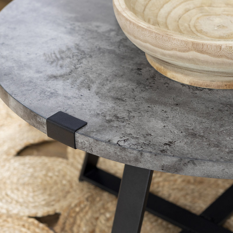Table basse ronde à pieds croisés Paramus, Béton foncé, Noir