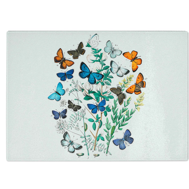Tempered Glass Butterflies and Moths Chopping Board, 39 cm W x 28.5 cm L