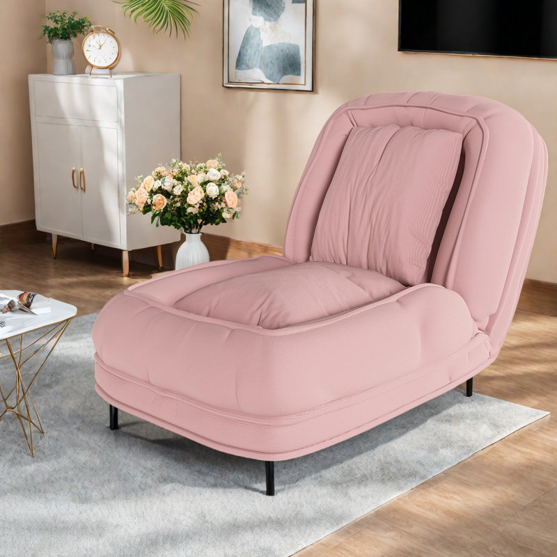 Adjustable Corduroy Sofa Beds, Pink Foldable Design For Bedroom And Living Room