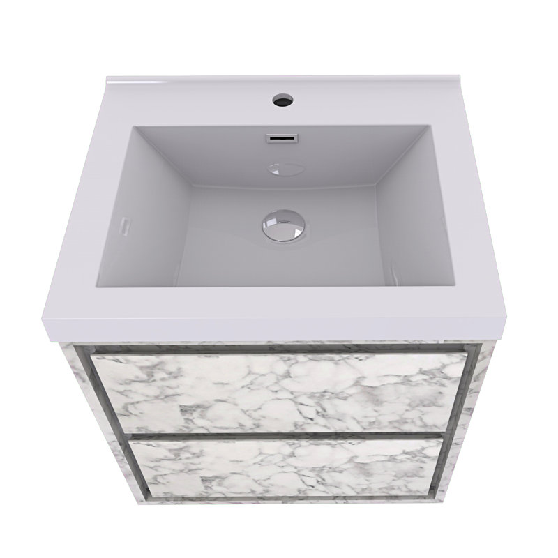 Azden 30" W Wall-Mounted Single Bathroom Vanity Set, Marble White