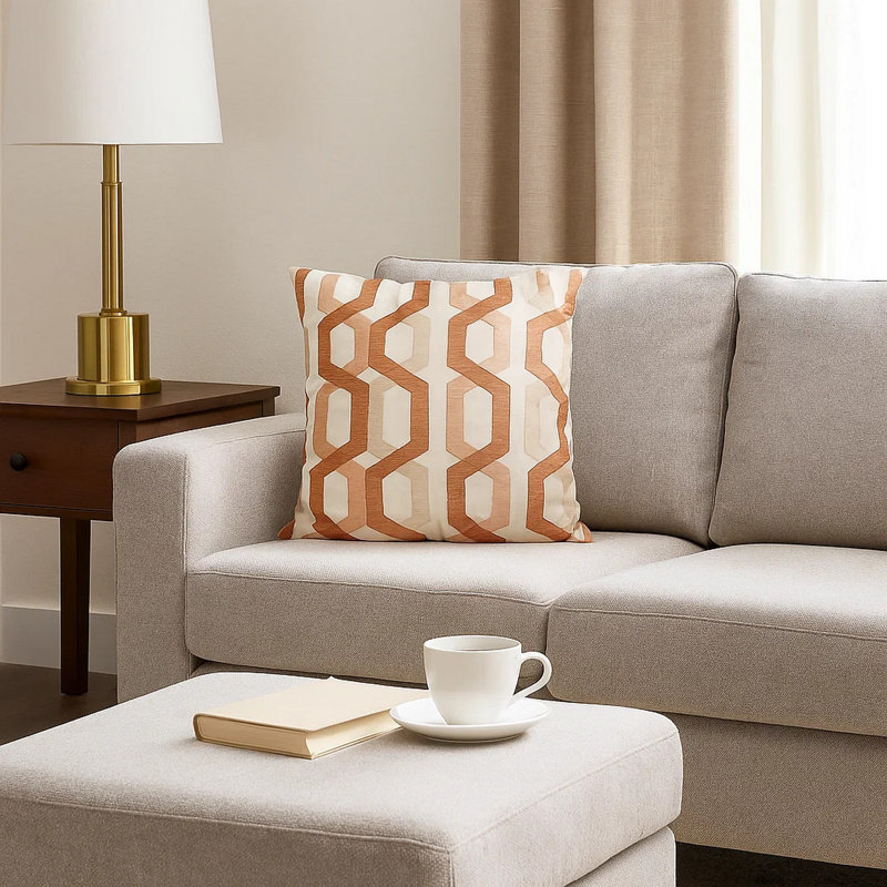 Geometric Cotton Blend Reversible Throw Pillow, Coral