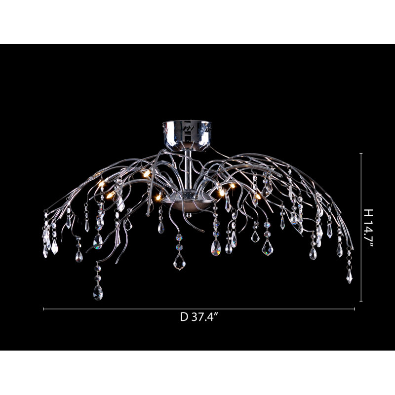 8-Light Chrome Flush Mount With Clear Crystals