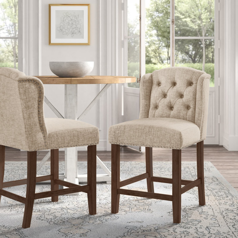 Rhuardhi Counter Stool, Beige Linen, Counter Stool (25.5" Seat Height), Brown