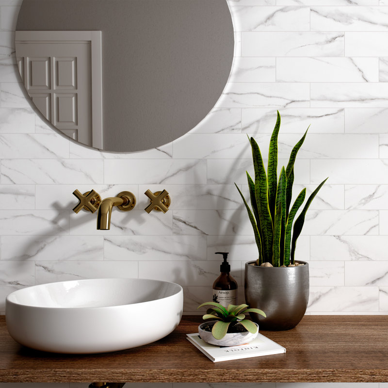 Elegance Subway 3.15 in. x 12.99 in. Matte Porcelain Marble look Floor and Wall Tile, White
