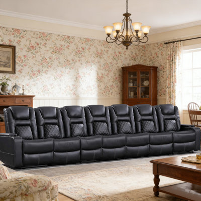 Modern Premium Faux Leather Power Reclining Home Theater Sofa With Cup Holders & Arm Storage