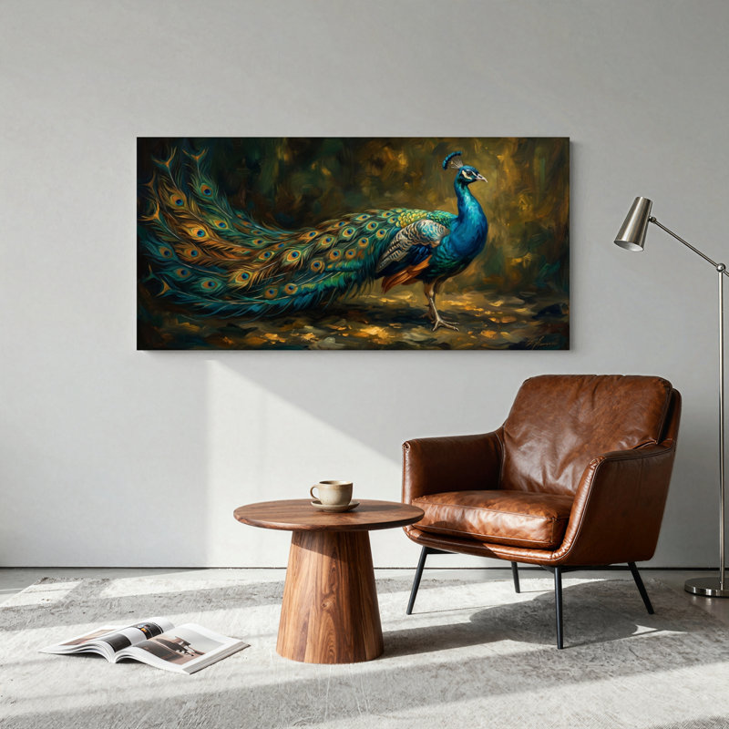 Ensemble de 1 tableau sur toile « Paon », L 32 po x H 16 po, Toile tendue