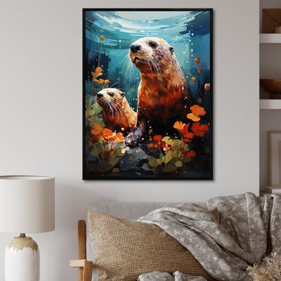 " Teal Brown Marine Animals Curious Sea "