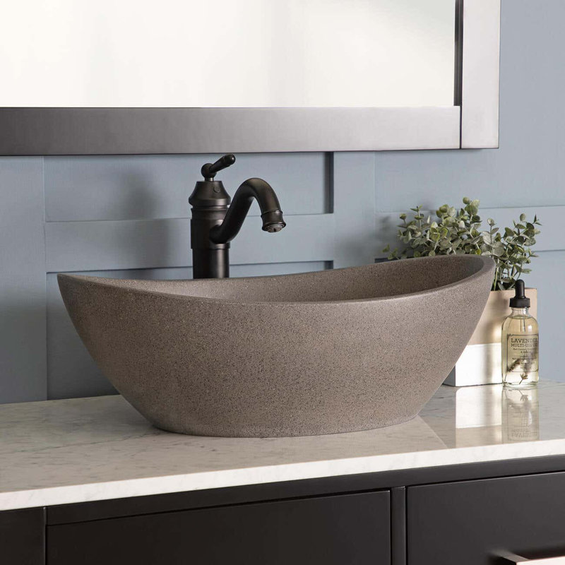 Chevington 13.75'' Concrete Oval Bathroom Sink, Gray