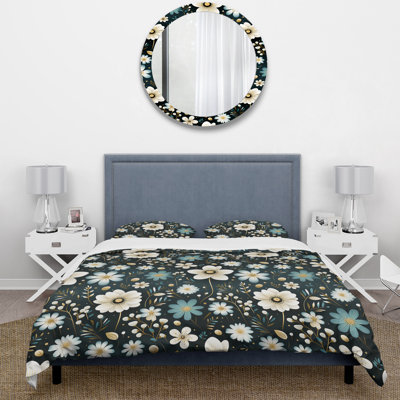 Enchanting Mystic Beige And Black Blossum Aura II - Ensemble de housse de couette à motif floral