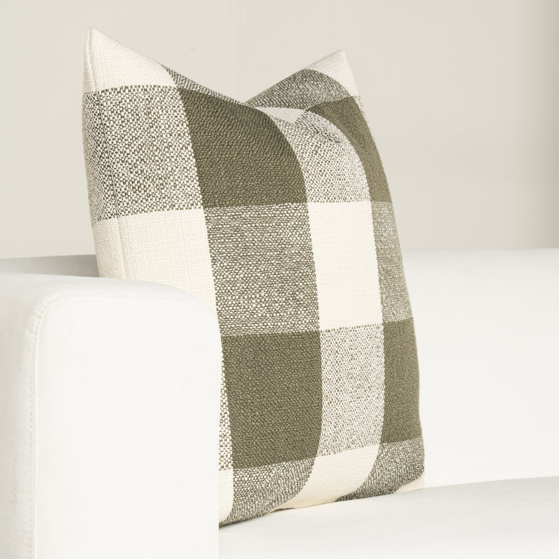 Coussin Birch Lane Cleveland, Vert à carreaux, Polyester, Carré 18 po