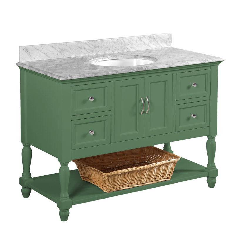 48'' Single Bathroom Vanity with Top, Carrara Marble, Sage Green
