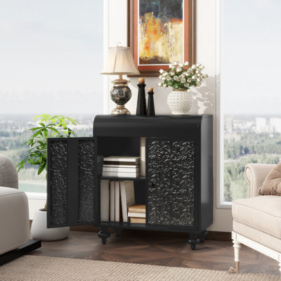 27.6"L x 13.8"W x 31.9"H Antique Black Steel Sideboard