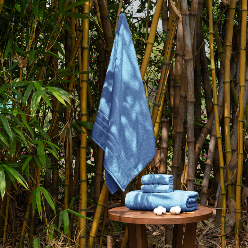 Marguerite Rayon from Bamboo Cotton Blend 4 Piece Towel Set, Blue, 2 Bath Towel 2 Washcloth