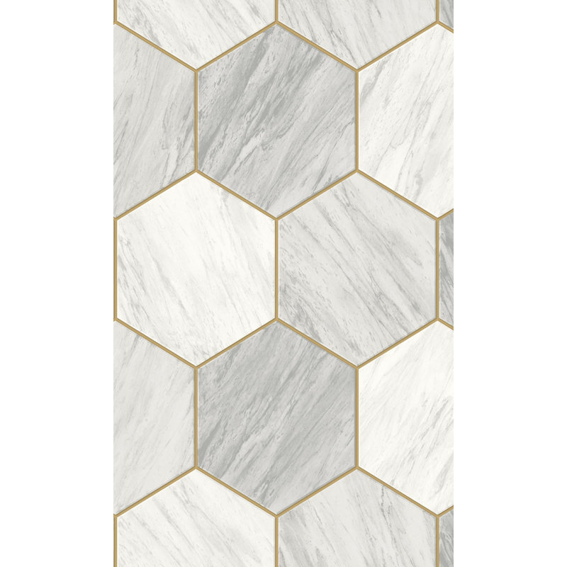 Panneau de papier peint L 33 pi x l 21 po Lakinna, Blanc / Doré
