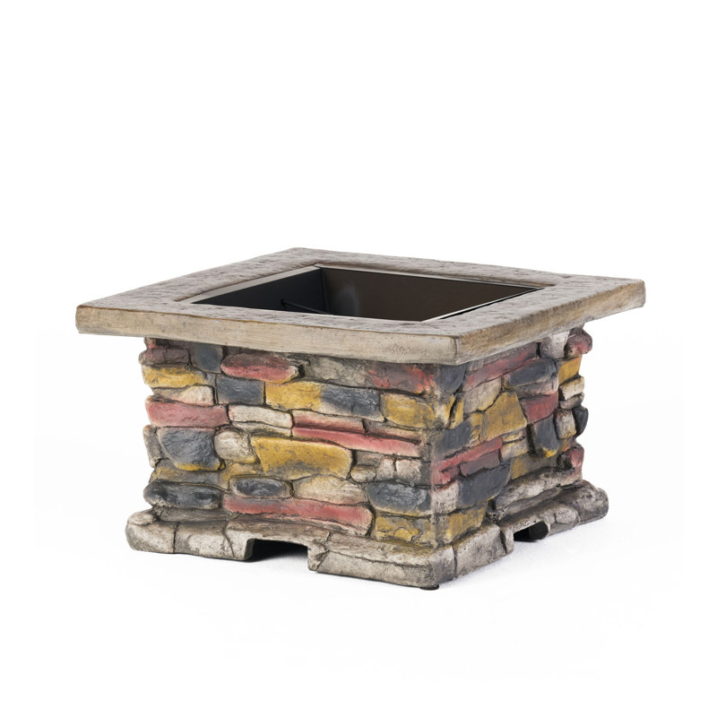 28" Concrete Wood Burning Outdoor Fire Pit Table with Lid, Natural/Gray