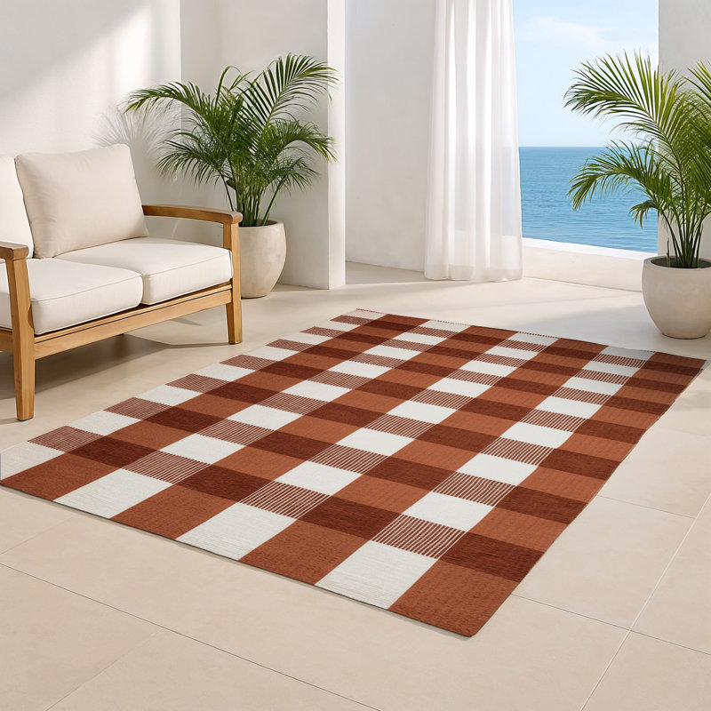 Tapis d'intérieur et d'extérieur à carreaux brun