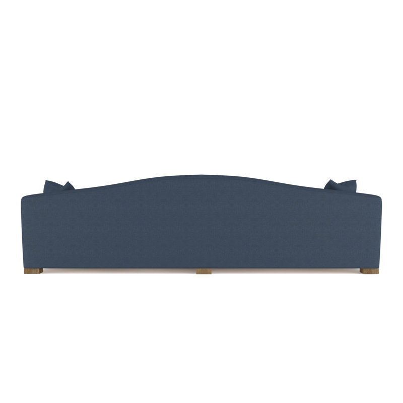 Horatio Camelback Taper Curved-Arm Extra Long Sofa, Box Weave Linen Bluebell, Weathered, 33" H x 120" W x 36" D