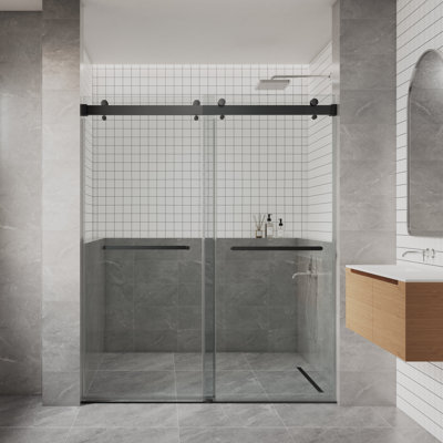 SP 56" - 60" W x 77" H Double Sliding Frameless Glass Shower Door with 3/8" (10mm) Thick Clear Tempered Glass, Double Tower Bar Design, Easy-Clean Coating, Stainless Steel Hardware
