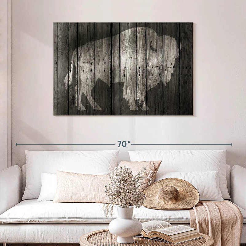 Brampt Bison On Wood, 30" H x 45" W