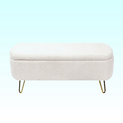 Storage Ottoman Bench For End Of Bed Gold Legs, Modern Faux Fur Entryway Bench Upholstered Padded With Storage For Living Room Bedroom