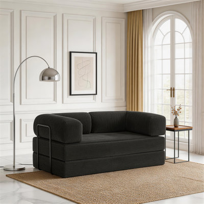Upholstered Boneless Compression Corduroy Convertible Sleeper Sofa Bed - Foldable Floor Couch With No Assembly