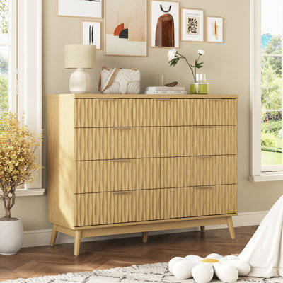 Adkins 9-Drawer Double Dresser, Fluted Wood Wide Chest of Drawers for Bedroom Storage