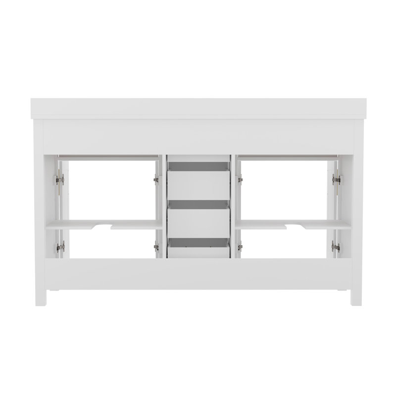 White Double Bathroom Vanity with Gold Hardware and Marble Top