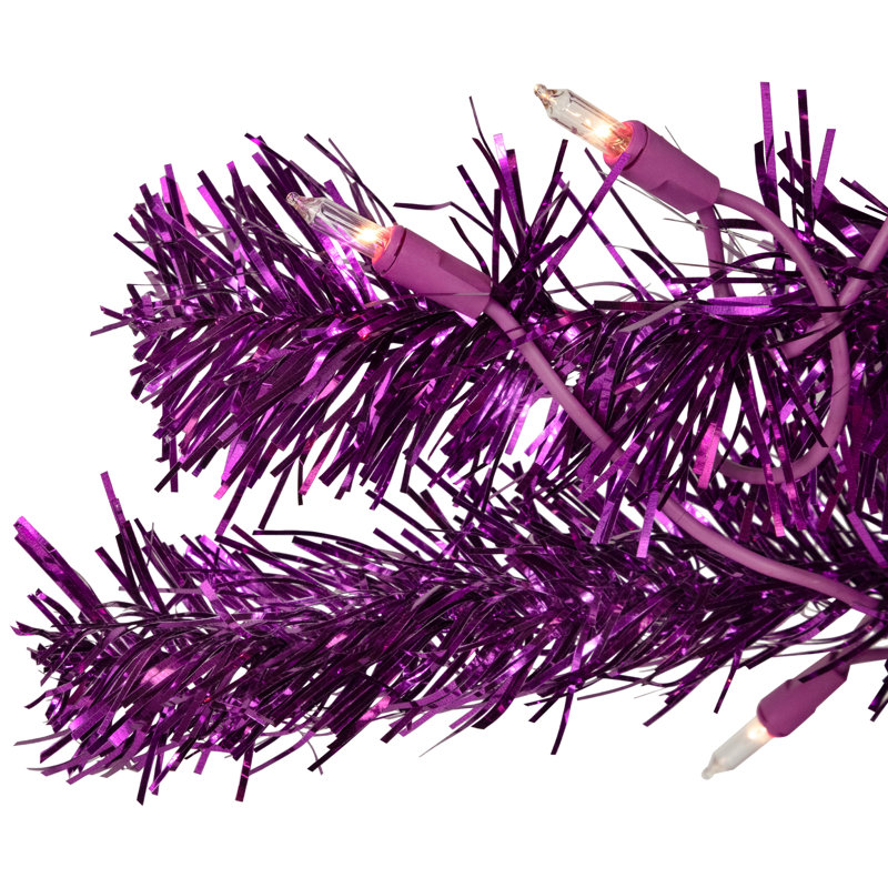 Artificial Tinsel Christmas Tree - Purple, 7', Pre-Lit