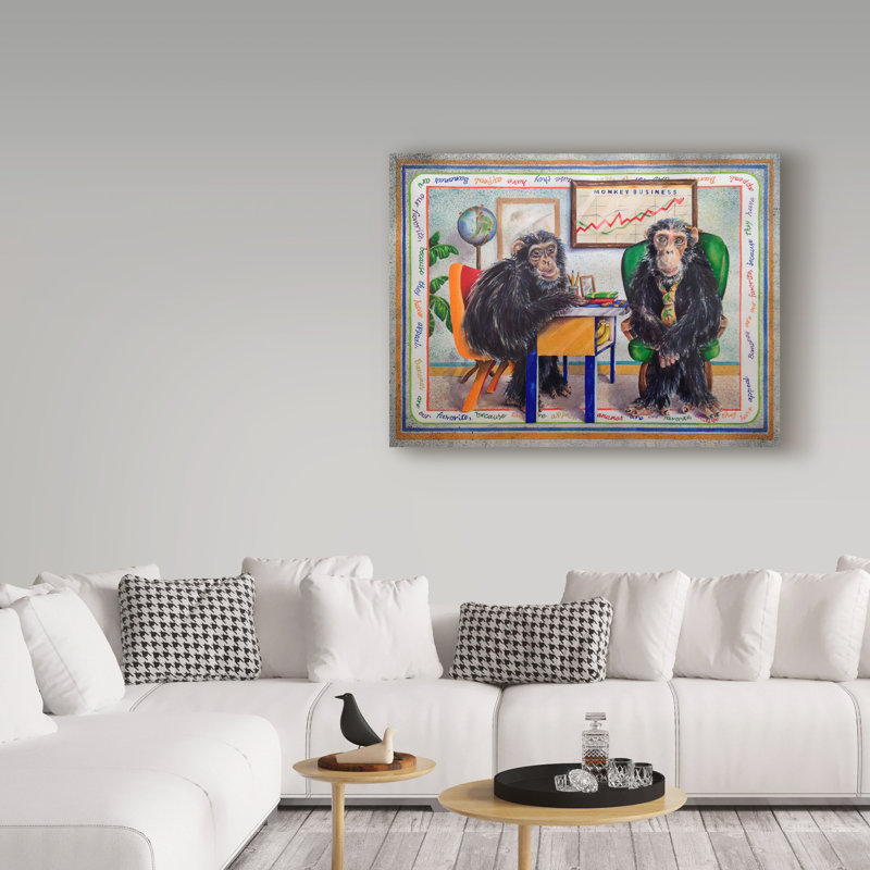 « singe business », reproduction de peinture à l’acrylique sur toile tendue, H 24 po x l 32 po x P 2 po