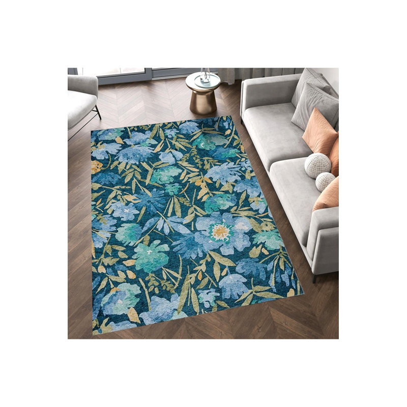 Tapis décoratif à motif tissé bleu et vert Northern Collection, Sous-tapis rectangulaire de 3 pi 3 po x 4 pi 11 po