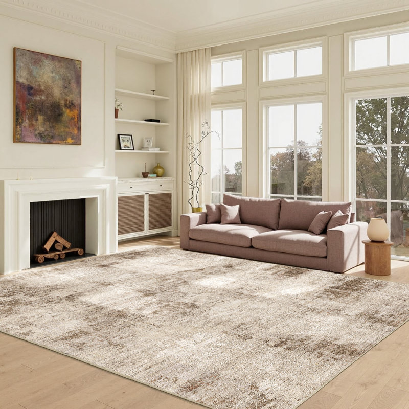 Asher Contemporary Abstract Washable Brown Area Rug with Non-Slip Backing, Rectangle 8' x 10'