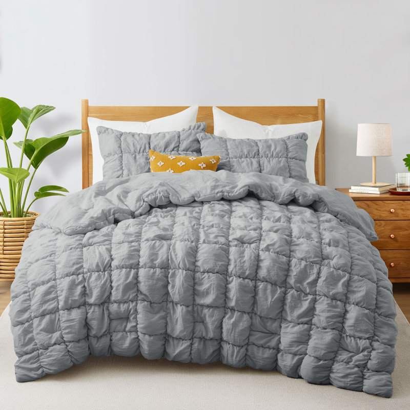 Ensemble de literie en seersucker texturé - Ensemble d'édredon doux 3 pièces avec taies décoratives assorties, lavable à la machine