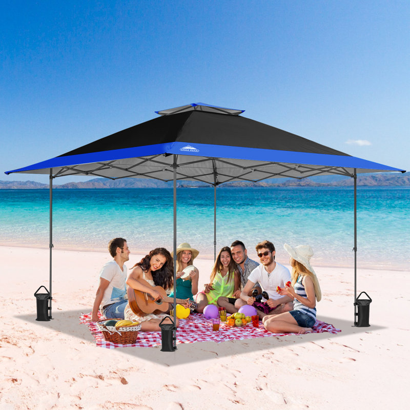 Pop Up Canopies 13 Ft. W x 13 Ft. D Steel Outdoor Straight Leg Canopy, Black/Blue