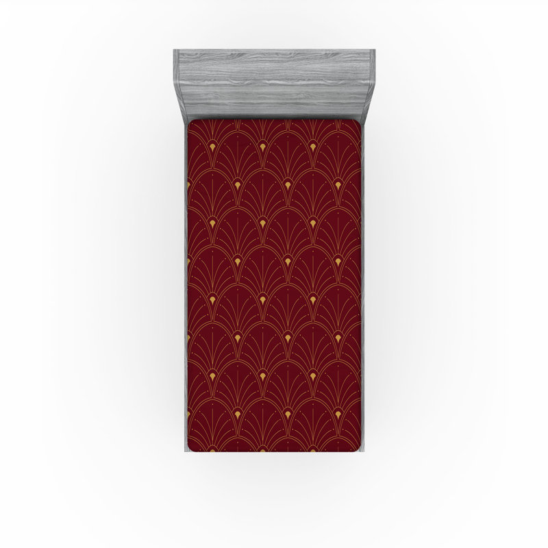  Drap-housse géométrique, Drap-housse de taille simple, Burgundy/Sand Brown
