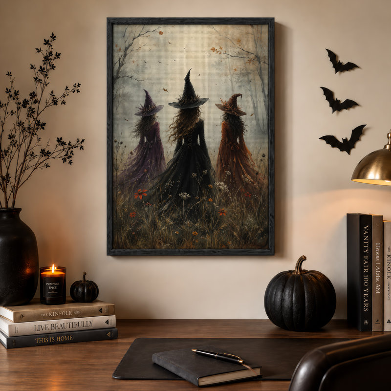 «Three Witches in Misty Autumn Forest», art mural sur toile, H 48 po x l 36 po