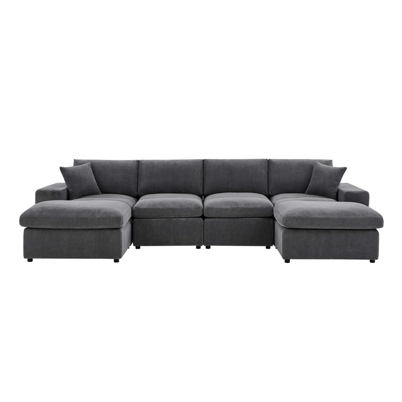Canapé modulaire symétrique en velours côtelé, Gris foncé