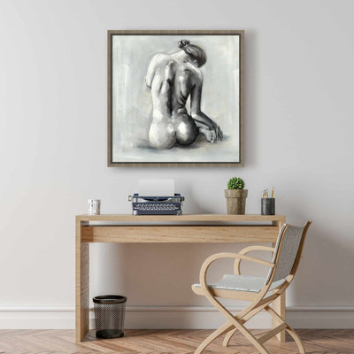Nude Woman Canvas Art | Gray Framed Home Decor for Bedroom