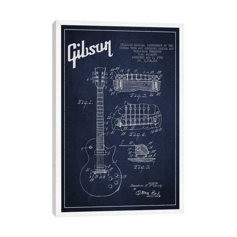 Gibson Guitar - Print on Canvas, White Framed, 152.5 cm H x 101.5 cm W