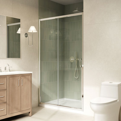 Breeze 48 in. L x 36 in. W x 75.59 in. H Straight Alcove Shower Kit in Chrome with Clear Sliding Door and Pan