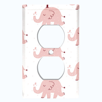Metal Light Switch Plate Outlet Cover (Zoo Animals Elephant Light Red    - Single Toggle)