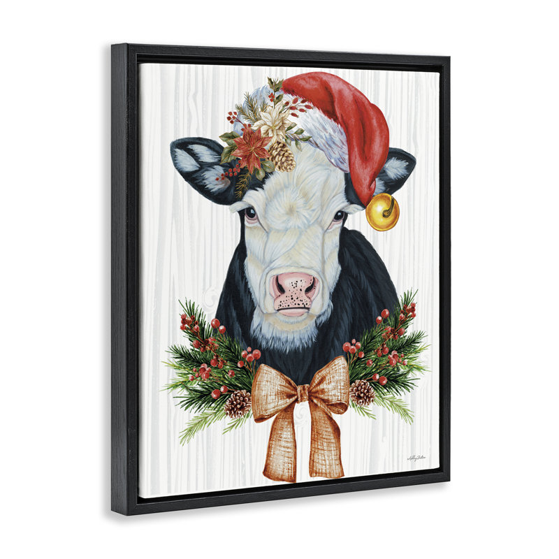 Cadre festif de vache festive dans un chapeau de Noël, design par Ashley Justice, H 31 po x l 25 po