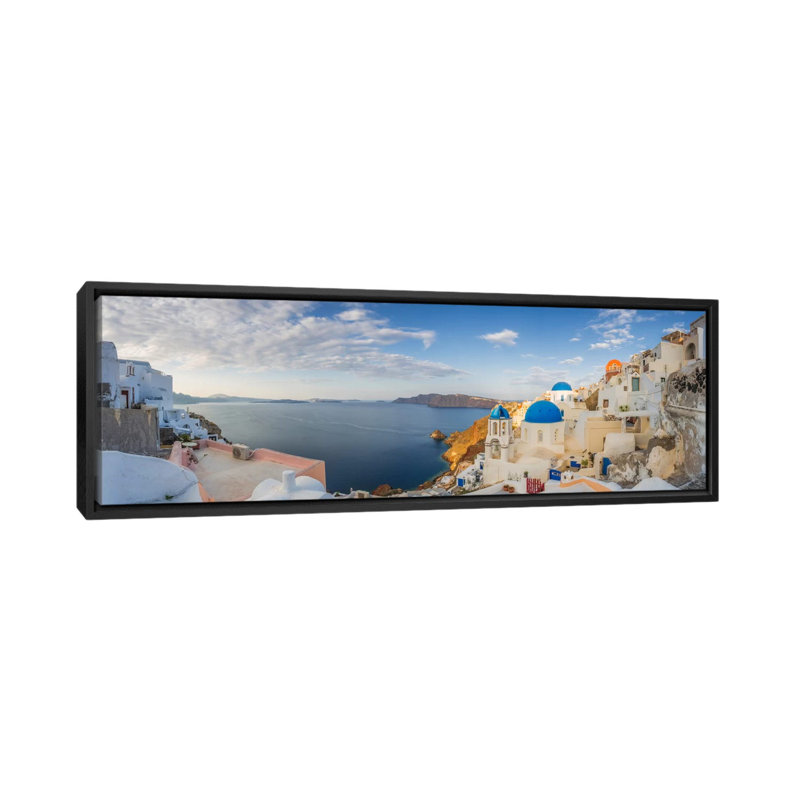 «Oia Sunrise Santorini Grèce I», impression sur toile, H 12 po x l 36 po x P 1,5 po, Cadre noir