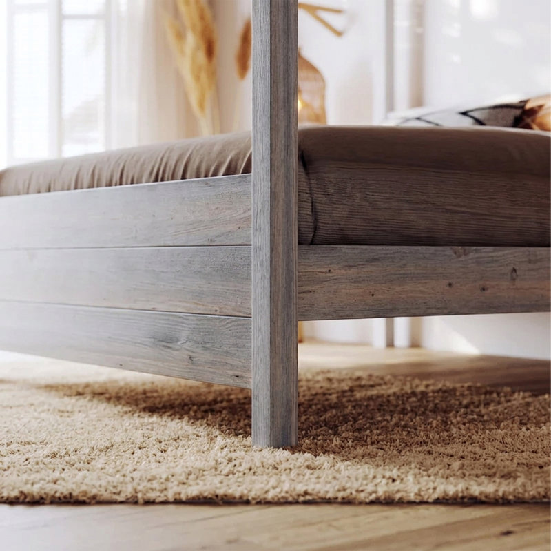 Desern Solid Wood Canopy Bed, European Single (90 x 200 cm), Grey Wood