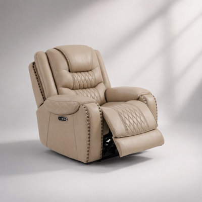 Fauteuil inclinable électrique haut de gamme en cuir assorti couleur caramel avec port USB pour un confort et une commodité ultimes